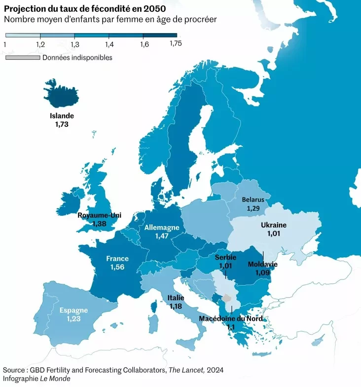 Індэкс нараджальнасці ў 2050 годзе Индекс рождаемости в 2050 году Fertility index in 2050 