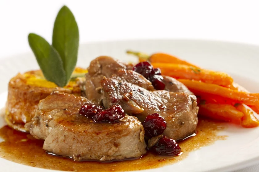 Pork chops with cherry sauce