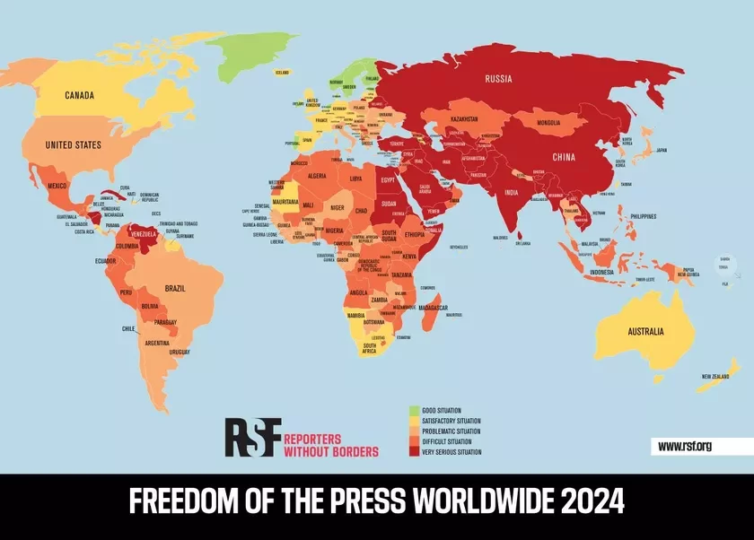 Freedom of the Press Worldwide 2024 Сусвтны індэкс свабоды прэсы 2024 Мировой рейтинг свободы прессы 2024