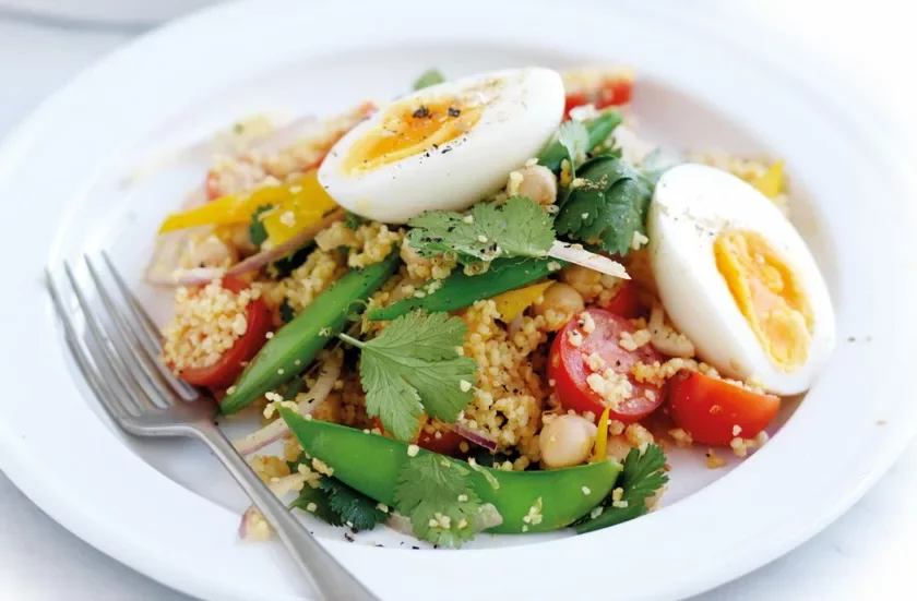 Couscous, vegetable and egg bowl